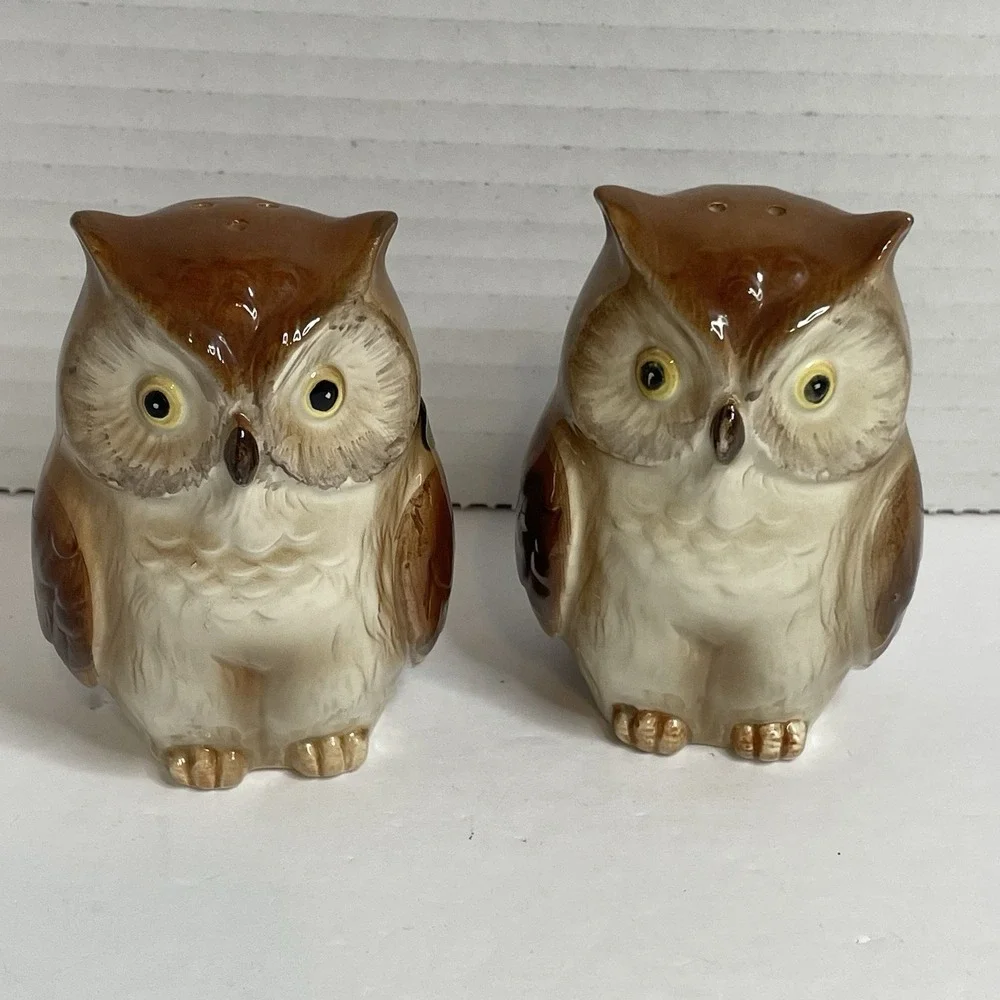 Vintage 1983 Otagiri Owl Salt And Pepper Shakers Japan Handpainted Super Cute